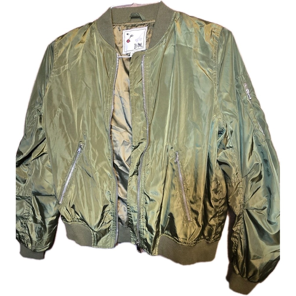 It Girl Green Bomber Jacket Size Med Lightweight Full Zip NWT Ready for Patches!